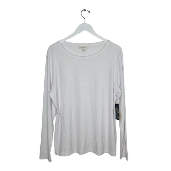 On 34th Womens White Long-Sleeve Crewneck Top Plus Size 1X NWT - Picture 1 of 5